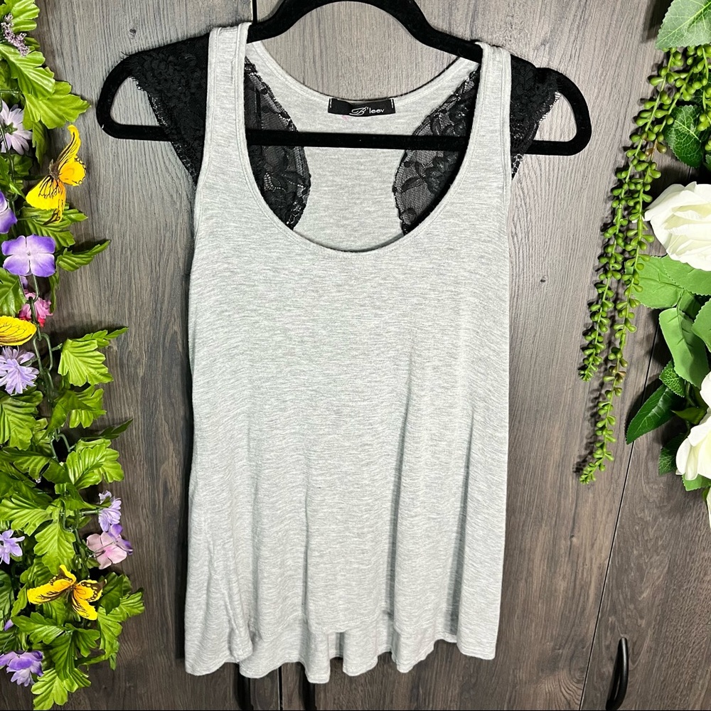 🌼3/$30🌼B'Leev Cap Lace Sleeved Flowy Grey Top Size Medium - Picture 5 of 15